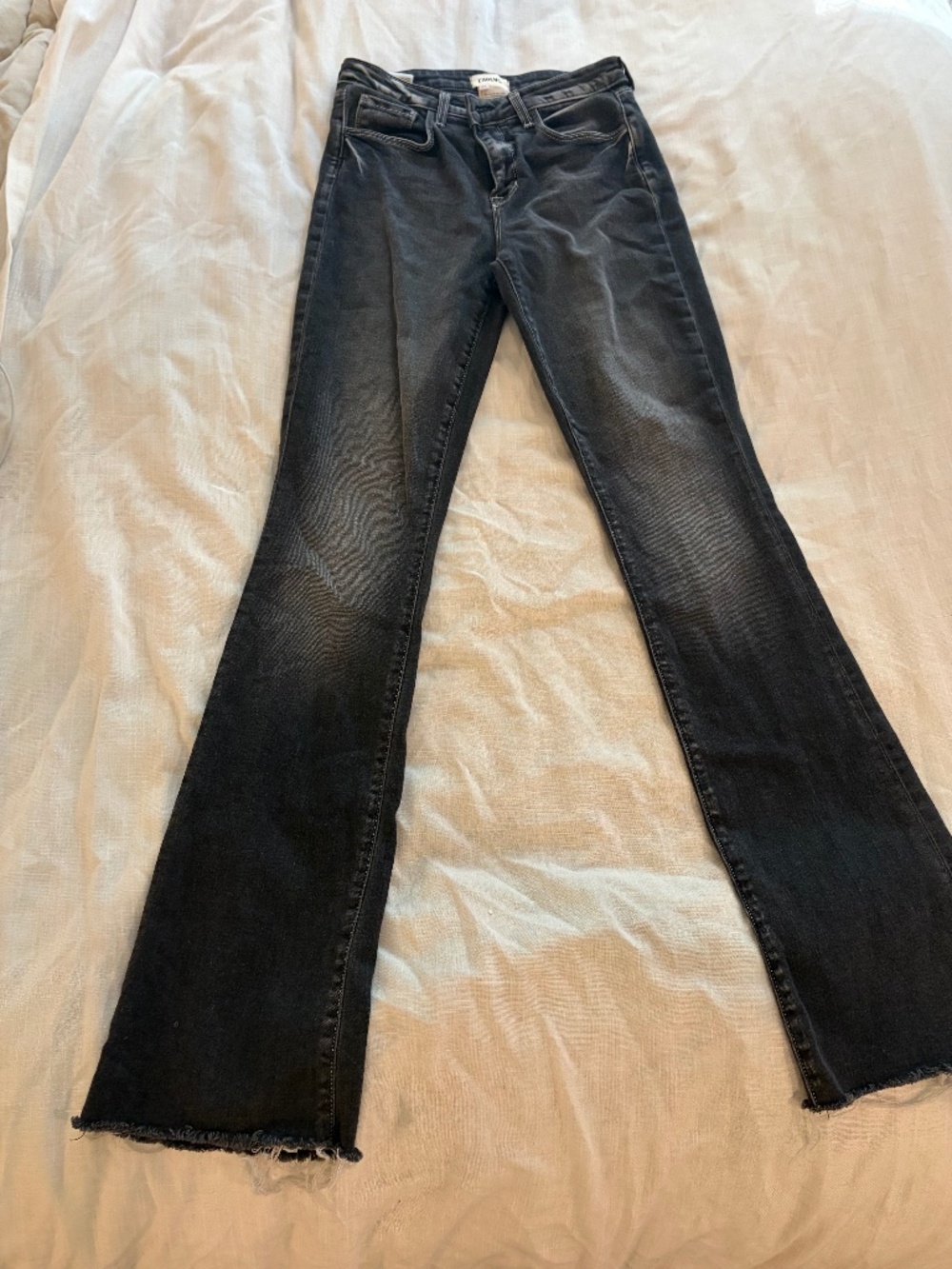 L’Agence straight leg black wash jeans, frayed h